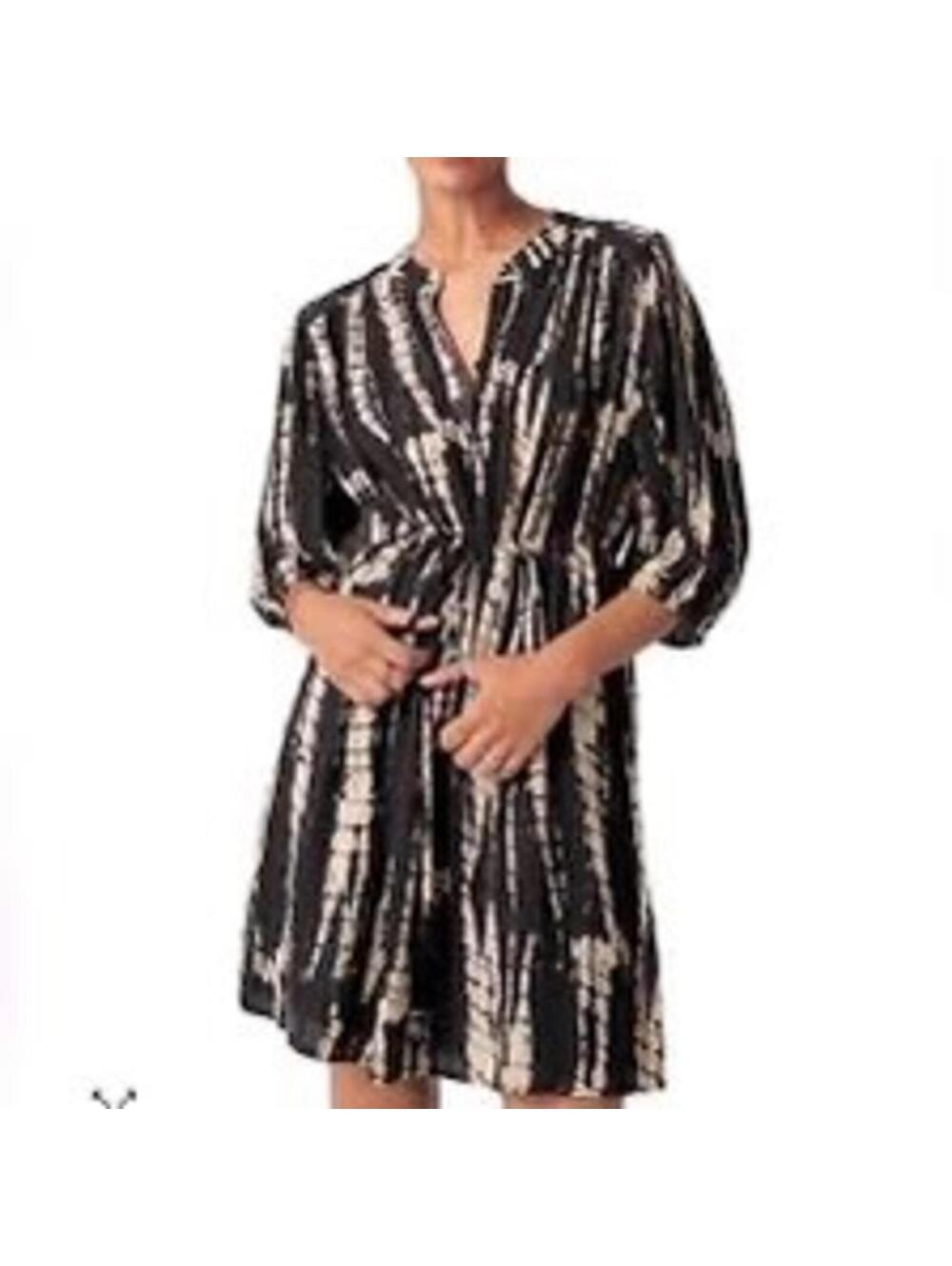 ba&sh Black Kenya Tie Dye Button Front Mini‎ Dress Puff Sleeve Voluminous Large